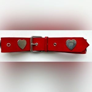 Moschino red leather belt with silver hearts